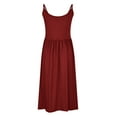 thumbnail image 4 of USSUMA Spring Dresses for Women 2025 Summer Dress Sleeveless Crew Neck Casual Solid Color Camisole Pleated Dress with Pocket Sling Loose Fit Maxi Dress Leisure Dresses Trekking Wine Dress Size-M, 4 of 5