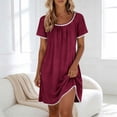 thumbnail image 2 of Admvng Nightgown for Womens Lace Trim Short Sleeve U-Neck Sleep Dress Soft Pleated Nightwear, 2 of 9