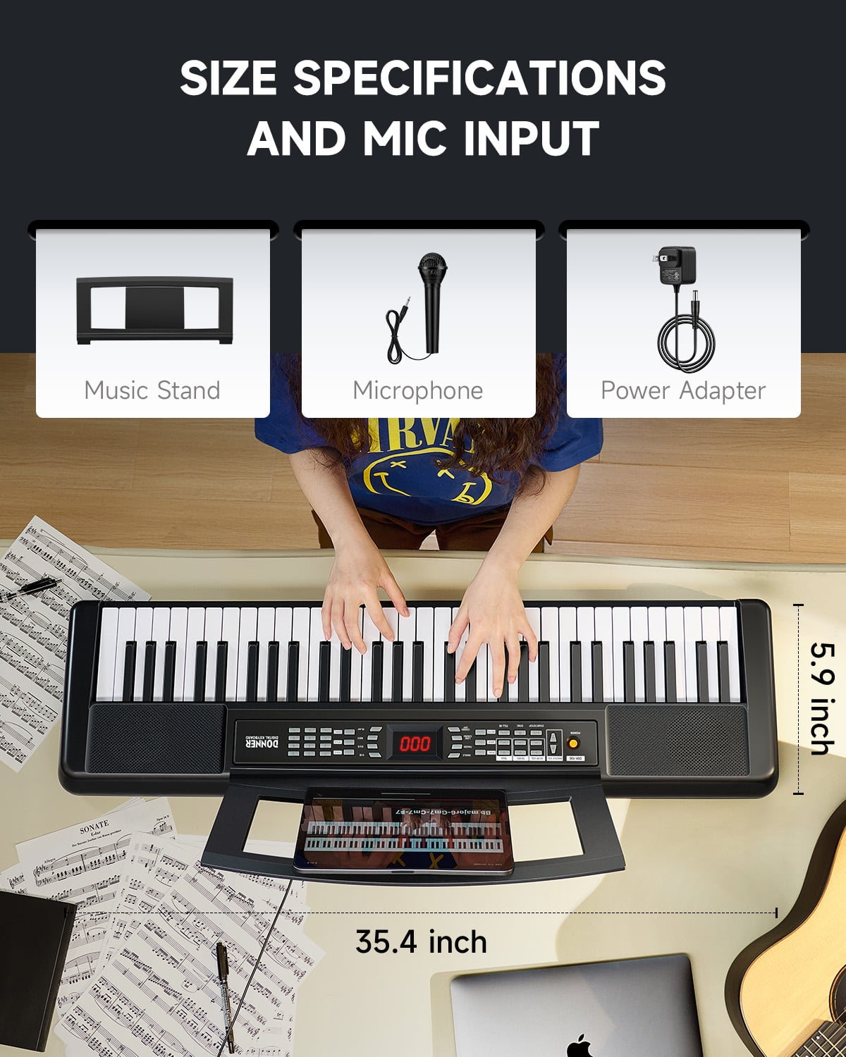 Donner DEK-100 61-Key Portable Digital Piano for Beginners, 128 Tones & Rhythms, Sustain Pedal, Auto Accompaniment, Lightweight & Compact