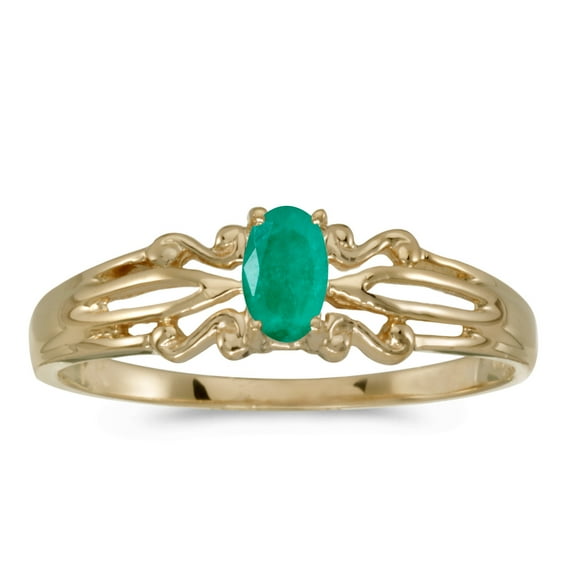 14k Yellow Gold Oval Emerald Ring