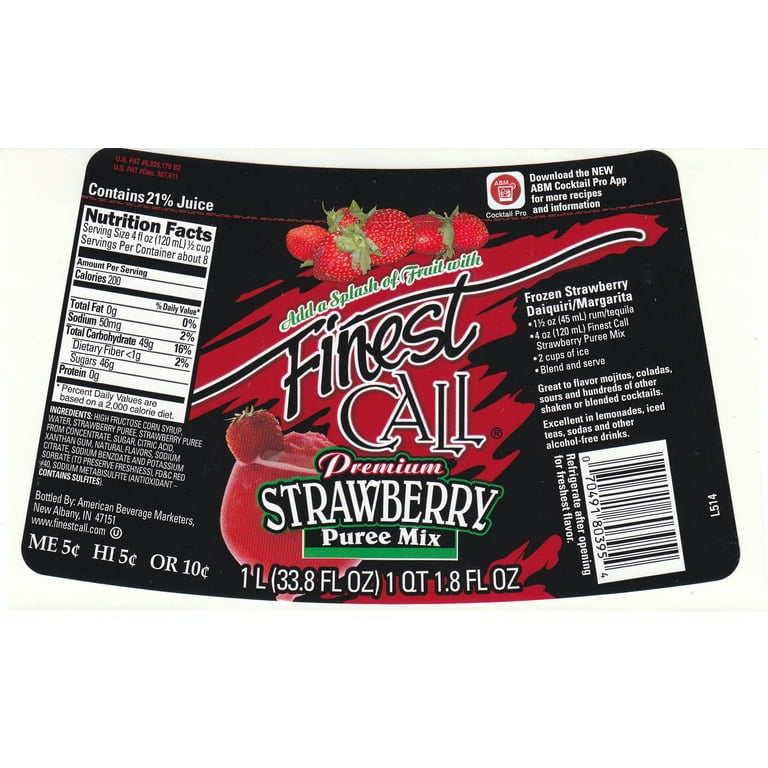 Finest Call Strawberry Puree, Cocktail Mixer, 1lt -
