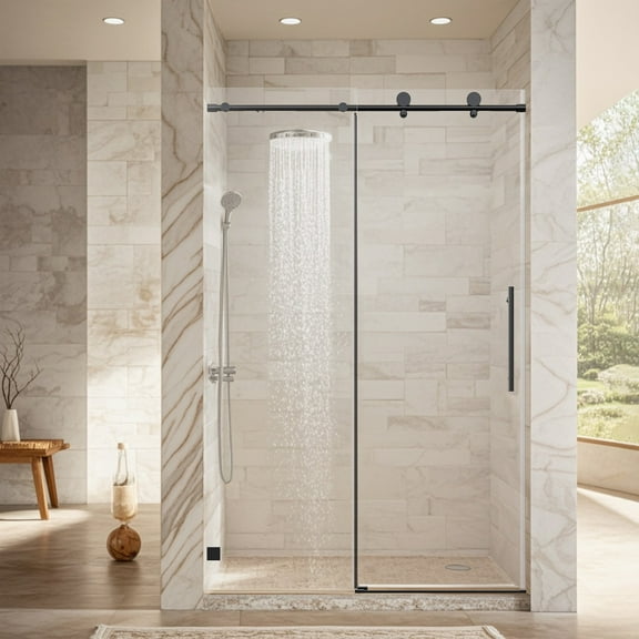 46-48" W * 76" H Frameless Single Sliding soft-close Shower Doors, Bathroom Sliding Shower Door, 5/16" (8mm) Thick SGCC Tempered Glass Door