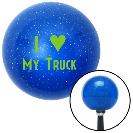American Shifter Green I Love My Truck Blue Metal Flake Shift Knob with M16 x 1.5 Insert Shifter Auto Brody