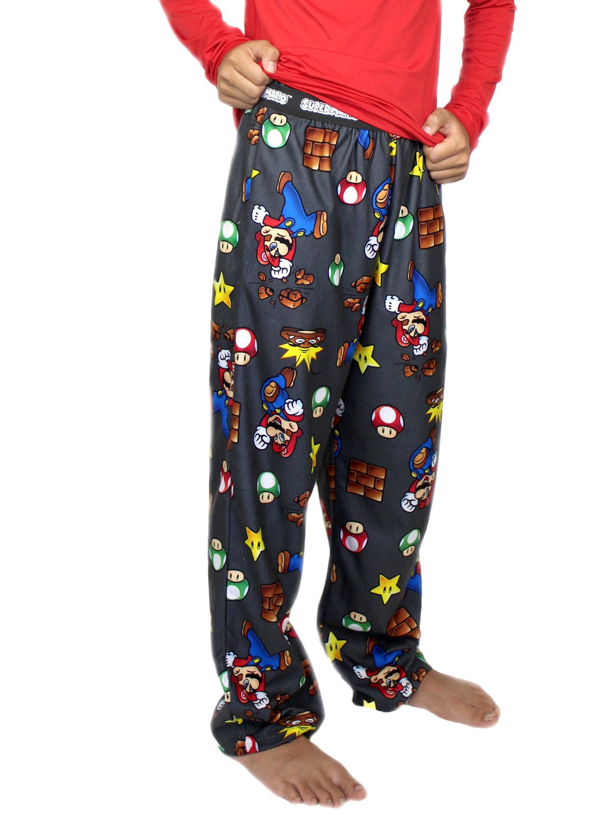 New Boy's Super Mario Bros Blue Sherpa Sleep Lounge Plush Pajama Pants Medium 