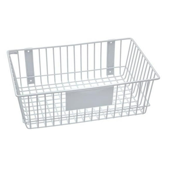 Rack'Em 9185-W Mount Anywhere White Wire Basket 18"x12"x6" with Label Plate for Your Storage and Organizational Needs.