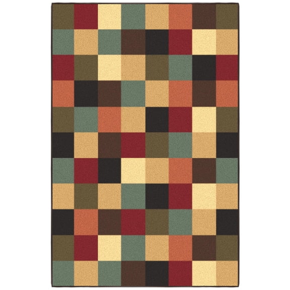 Ottomanson 3'3" x 4'7" Area Rug – Non-Slip Low Pile Stain Resistant Rug for Bedroom & Entryway, Checkered Multicolor