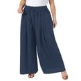 thumbnail image 4 of GRACE & GRANDEUR Women's Plus Size High Waisted Wide Leg Pants Adjustable Tie Waist Lightweight Summer Trousers with Side Pockets 3X Navy blue, 4 of 6