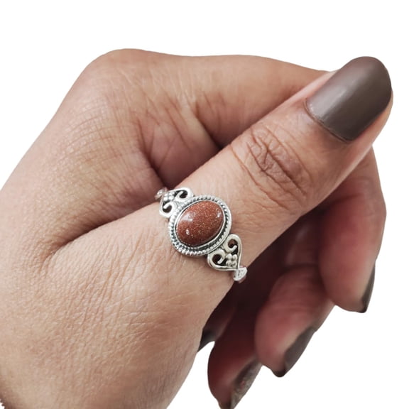 Natural Sunstone Ring, Fire Sunstone Gemstone Ring, Tiny Bohemian Ring, 925 Sterling Silver, Designer Womens Ring, Christmas Thanksgiving, Handmade Statement Jewelry, Natural Sunstone