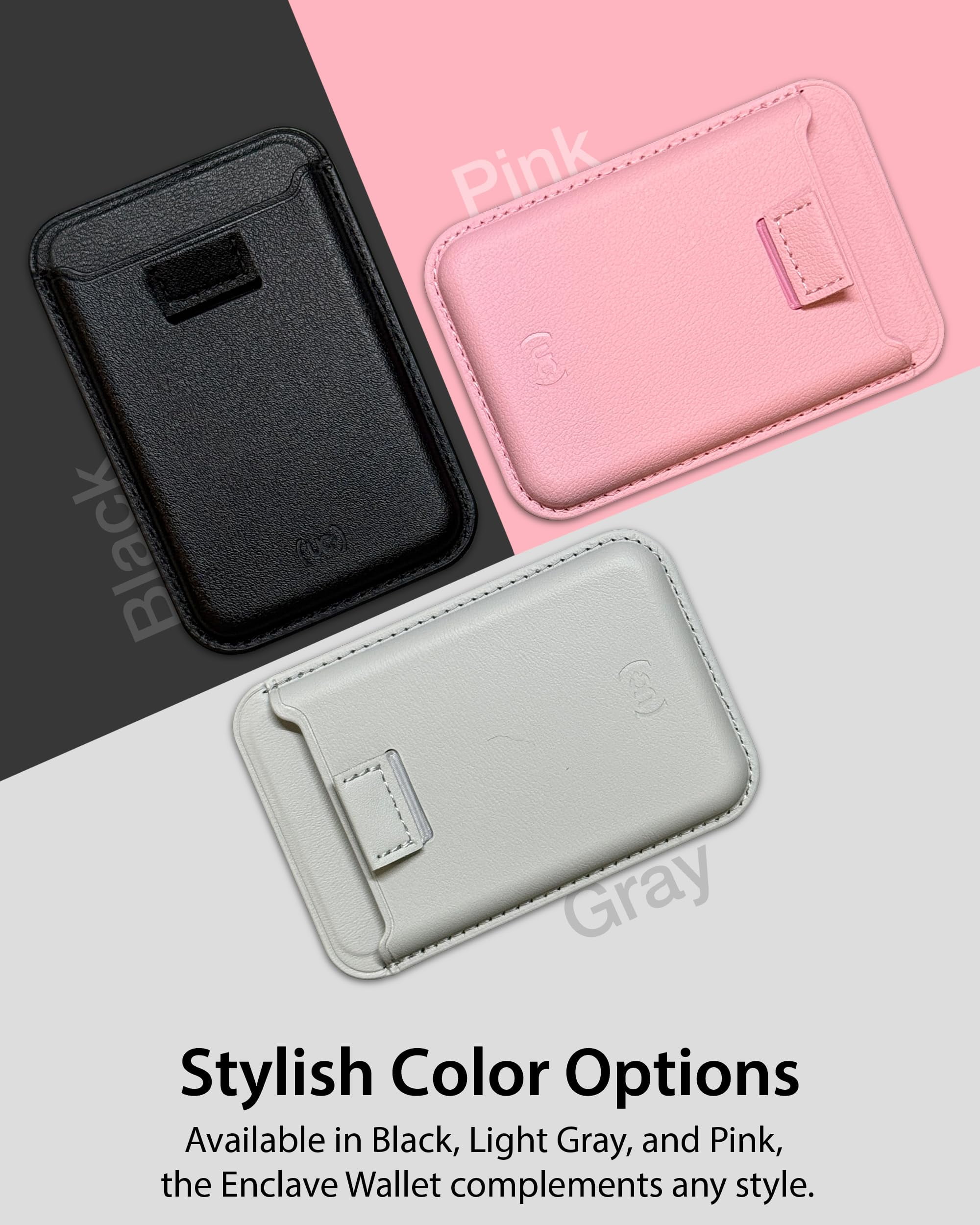 Upcommon Enclave Wallet Slim with Pull-tab for iPhone 17/16/15/14/13/12, MagSafe Compatible, Magnetic Card Holder, Microfiber Leather (Pull-tab, Pink, 3 Card Hold)