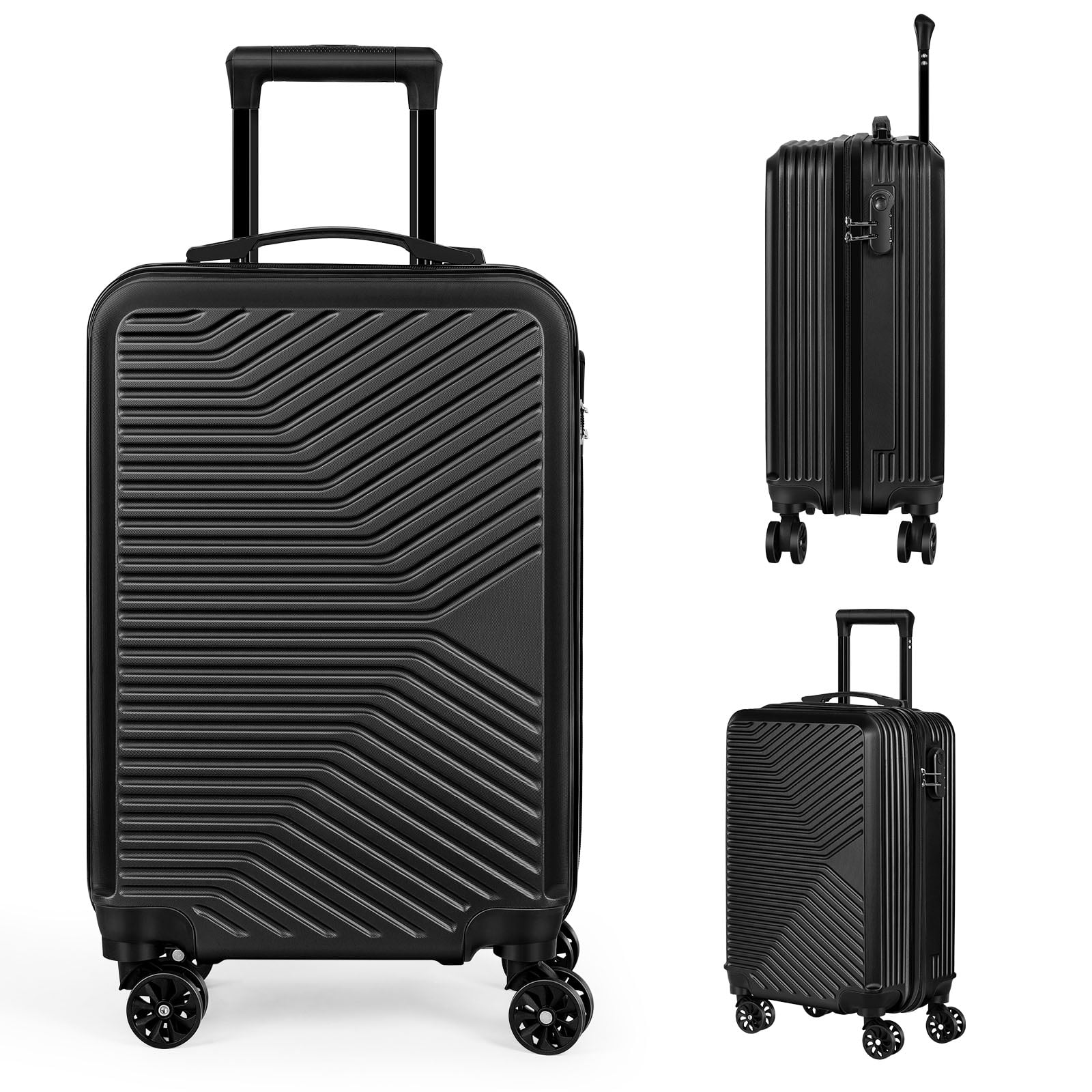 Twill Stripe Luggage Travel Sliding Wheels 20" Black