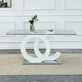 thumbnail image 6 of Glass Dining Table, Large Modern Minimalist with Tempered Glass Tabletop, MDF OC Shaped Bracket and Metal base, Rectangular Table for 6-8 People, Dining Room,Kitchen, Living Room, Transparent+White, 6 of 7