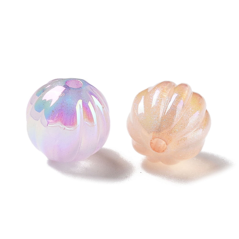 UV Plating Transparent Acrylic Beads Iridescent Luminous Beads Glow in the Dark Pumpkin Mixed Color 11mm Hole: 1.8mm
