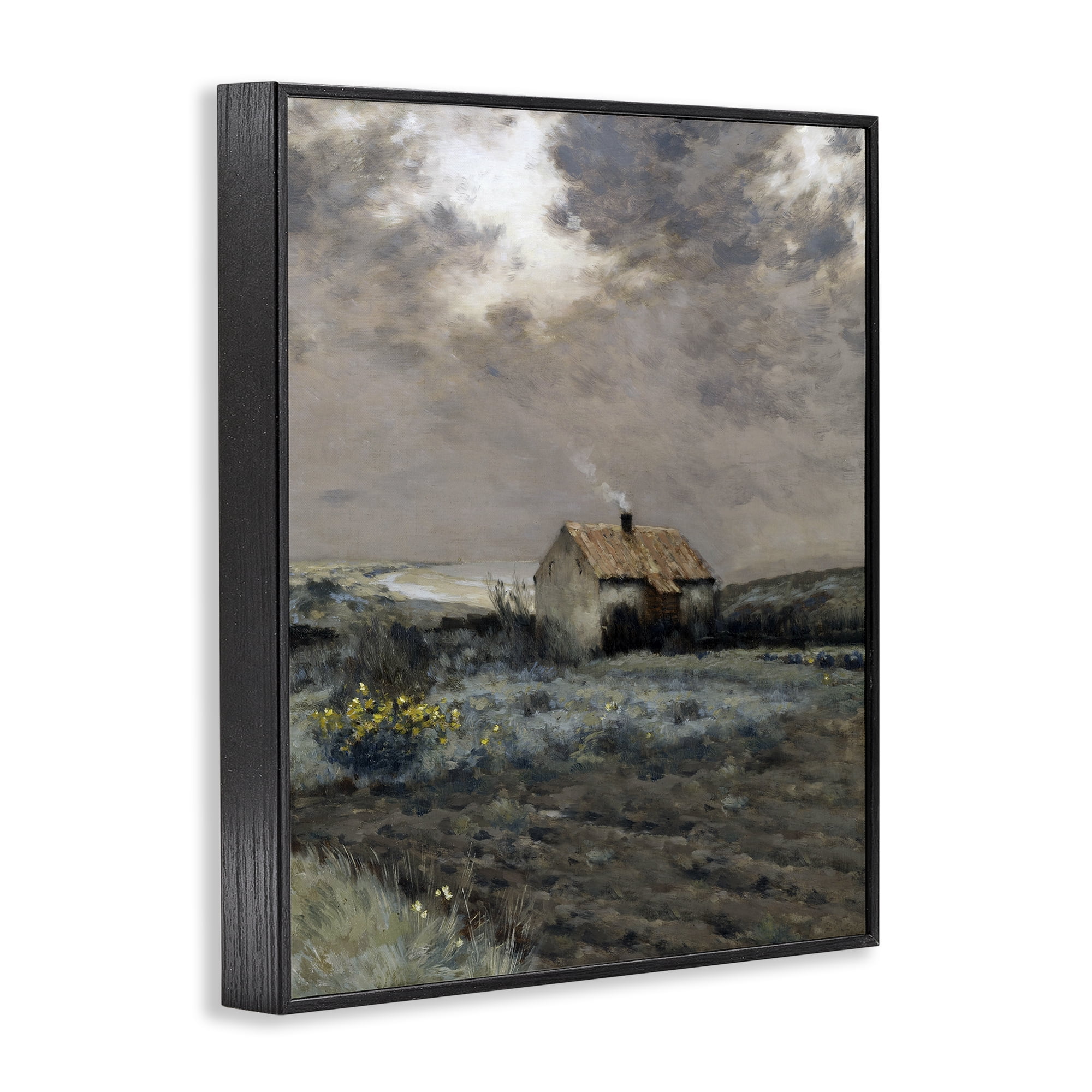 Cabin in Overcast Field Black Framed Giclee Art, design by Lettered and Lined
