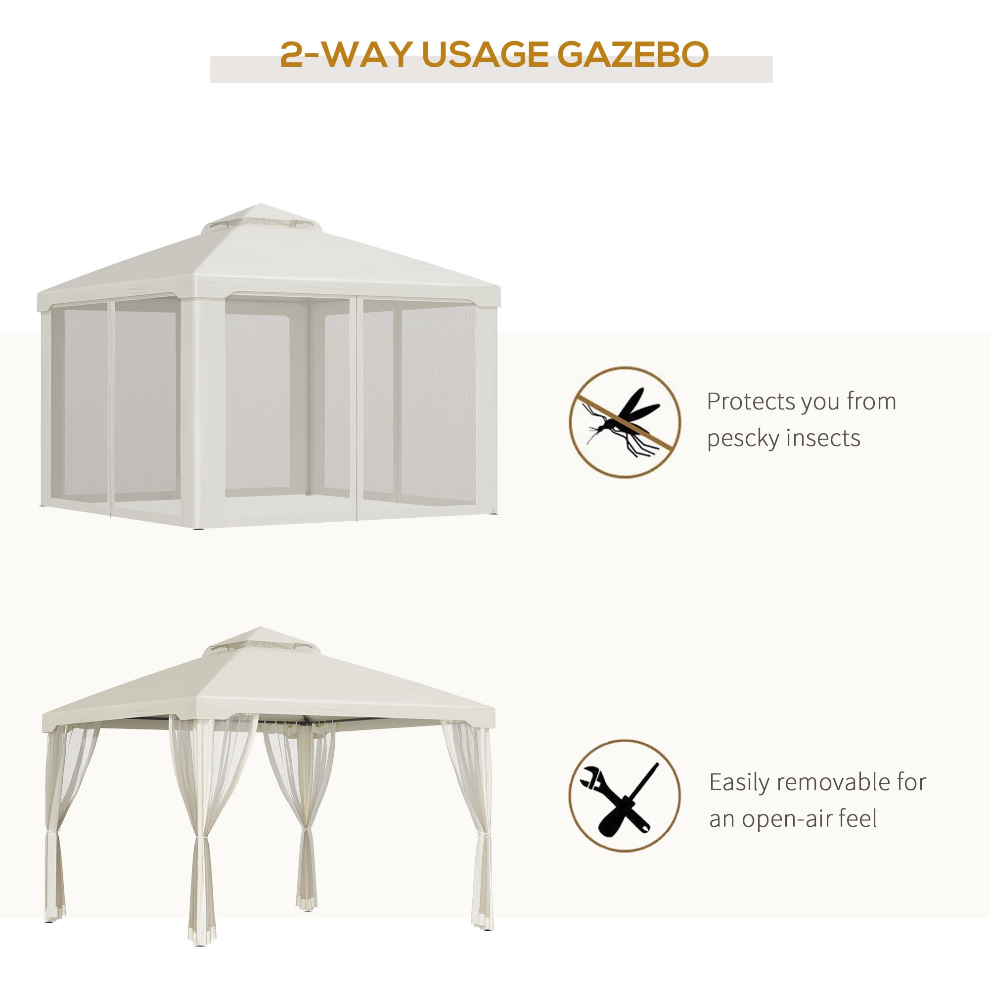 Outsunny 9.6' x 9.6' Patio Gazebo, Outdoor Canopy Shelter, Cream White