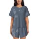 thumbnail image 1 of Fotbe White Dandelion Conjunto de Pijama Estampado para Mujer, 2 Piezas, Ropa de Dormir con Camiseta de Manga Corta y Shorts Suaves-Large, 1 of 6