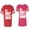 Men Red / Women Pink, variant on My Heart Only Beat For Her Him Unisex Couple Matching Cotton Jersey style T-Shirt Contrasting stripes on sleeves (Men Red / Women Black) (Men S / Women S)