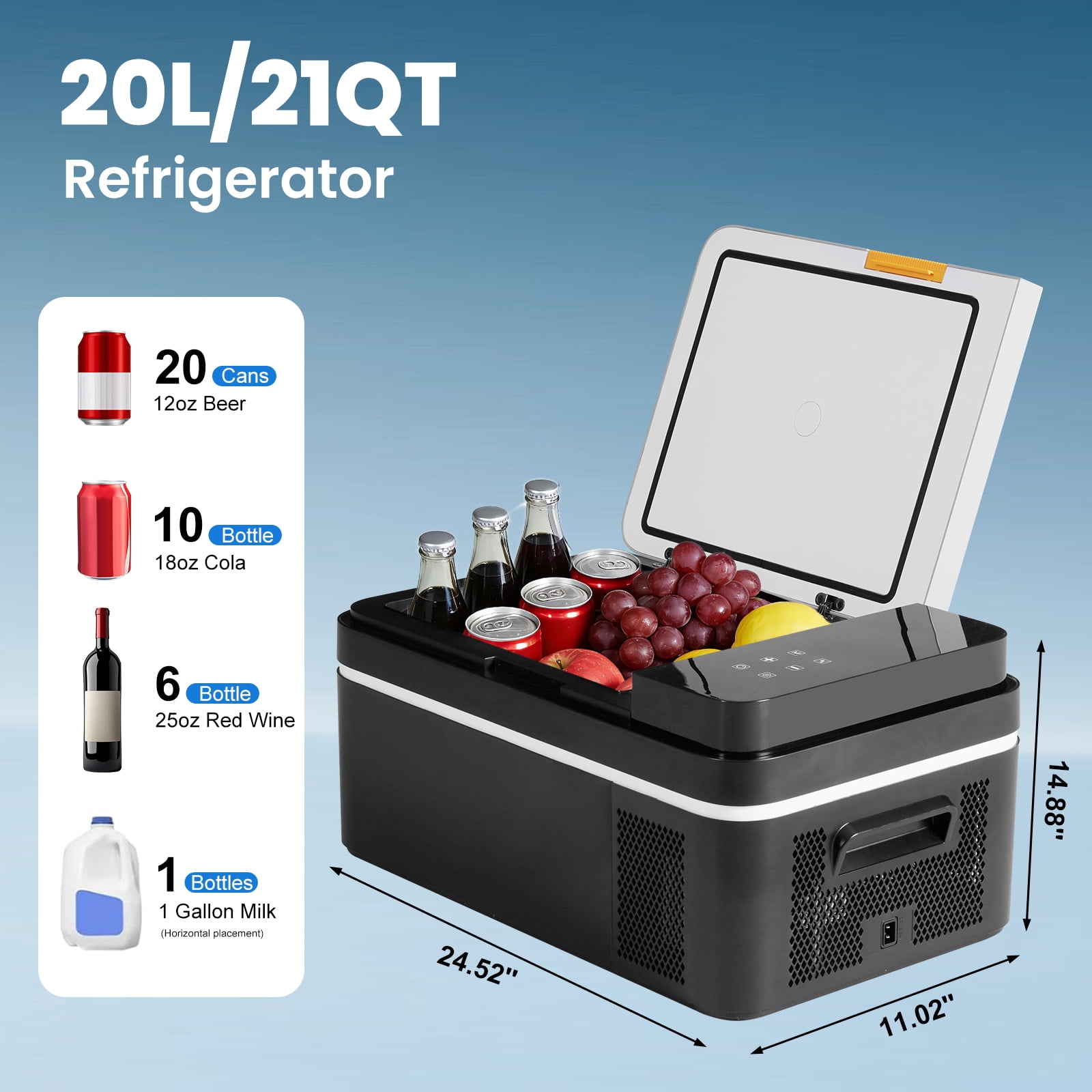 JIOABL 22QT Car Refrigerator, Portable Freezer with -4°F~68°F Adjustable Range, for Travel, Camping, Truck, 12V/24V DC