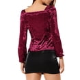 thumbnail image 3 of INSPIRE CHIC Women's Velvet Square Neck Long Sleeve Blouses M Burgundy, 3 of 6