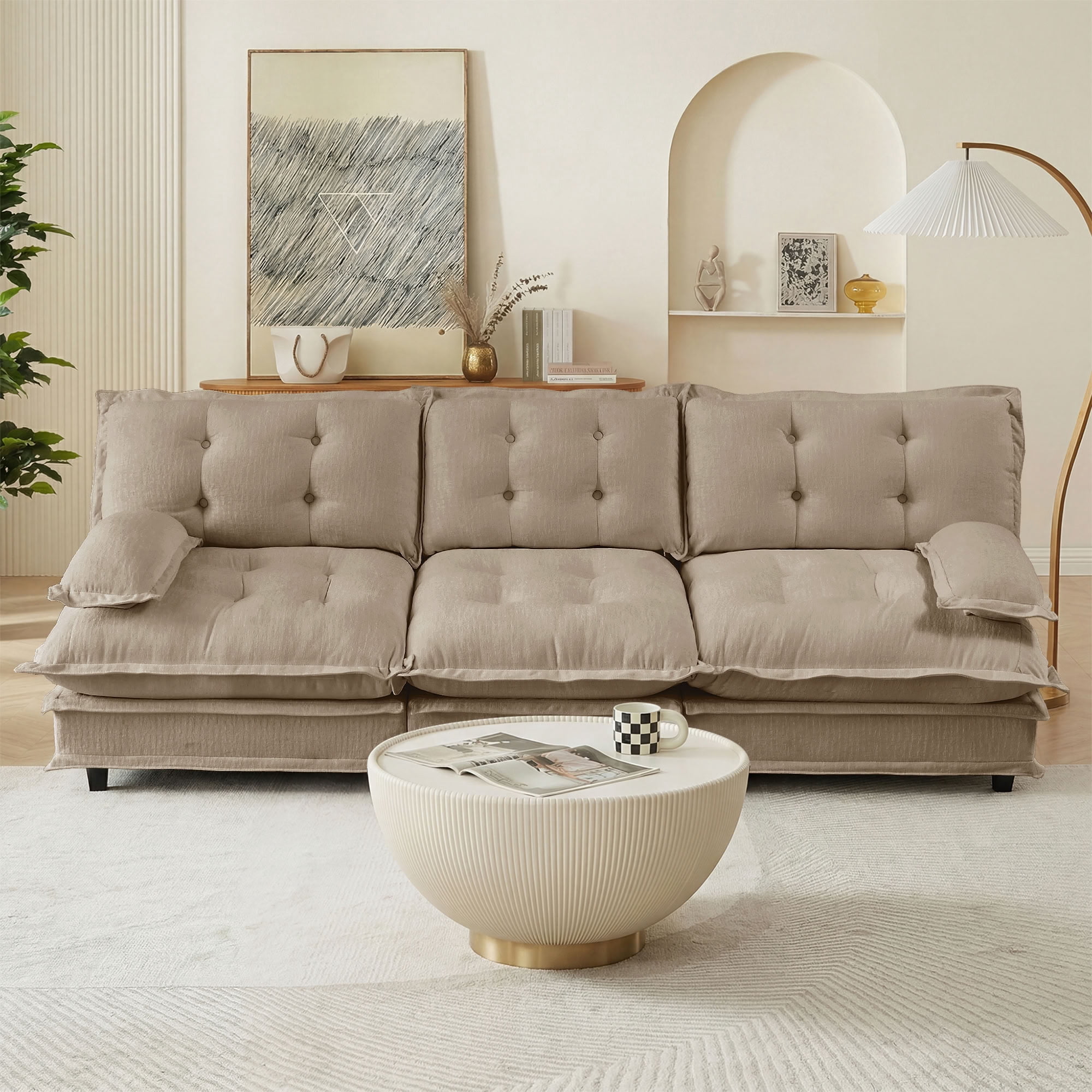 MAYEERTY 107 Inch 3-Seater Sectional Sofa, Chenille Cloud Modular Couch, Solid Wood & Metal Frame for Living Room Home