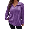 thumbnail image 1 of Suéter de Punto Informal de Talla Grande para Mujer, Cuello en V, Solapa, Color Liso, Camisa de Larga. Púrpura XXL, 1 of 8