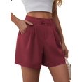 thumbnail image 2 of Airmenty Women's Summer Dressy Casual Elastic Waist Wide Leg Suit Tailored Shorts Comfy Elagant Work Trouser Shorts with Pocketsts, 2 of 7