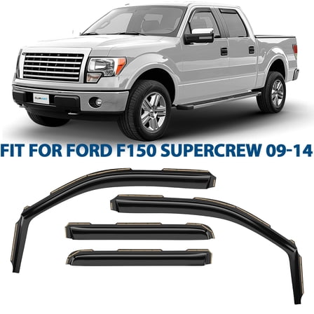 CLIM ART in-Channel Incredibly Durable Rain Guards for Ford F150 09-14 SuperCrew, Original Window Deflectors, Vent Deflector, Vent Window Visors, Dark Smoke Truck Accessories, 4 pcs. - 609010