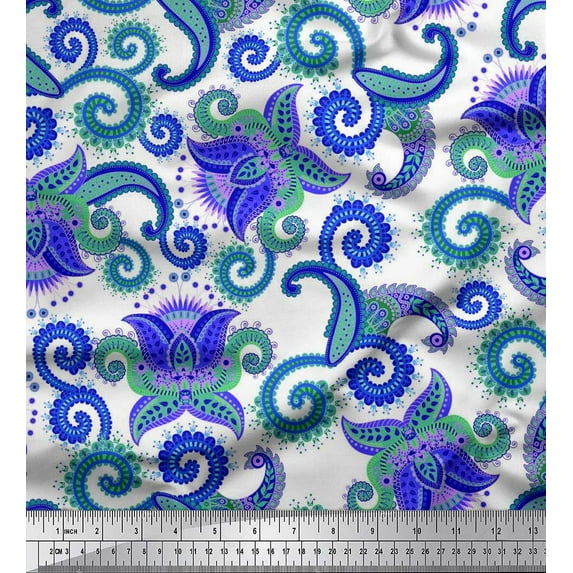 Soimoi Purple Crepe Silk Fabric Paisley Ethnic Fabric Prints By Yard 42 Inch Wide