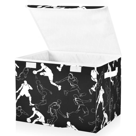 Ryvnso Basketball Players Large Lidded Foldable Storage Baskets Cubes Boxes Lids Bin for Home