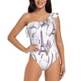 thumbnail image 2 of Picia Lavender Flowers Pattern Women's One Piece Swimsuits,One Shoulder Swimwear Asymmetric ,Ruffle Monokinis Bathing Suits,High Waisted Flattering Bathing Suits-Small, 2 of 8