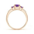 thumbnail image 2 of ANGARA Natural Oval Amethyst Three Stone Ring with Diamond Accents in 14K Rose Gold for Women (Size-7x5mm) | February Birthstone, Birthday, Anniversary, Jewelry Gift for Women | Natural Amethyst Ring, 2 of 8