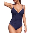 thumbnail image 2 of MOYIKO One Piece Swimsuits for Women Tummy Control Bathing Suit Ruched Sexy V Neck Slimming Swimwear, 2 of 7