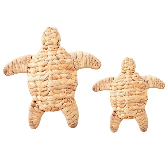 Set of 2 Sea Turtle Handmade Wicker Wall Decor, Rattan Woven Ornament Large Small Size, Marine Ocean Theme Bathroom Art, for Living Room Desktop Shelf Coastal Home Accent