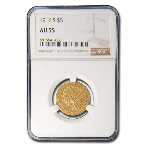 1916-S $5 Indian Gold Half Eagle AU-55 NGC