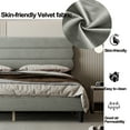 thumbnail image 3 of King Bed Frame with Elegant Headboard, Velvet Fabric Double Bed, 39.8 Inch High Sturdy Platform Bed with Slatted Frame and High Bed Foot, Light Gray, 3 of 8