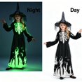 thumbnail image 2 of Ruyang 2 Piece Girls Halloween Outfit Skeleton Print Long Dress Sparkle Witch Hat Sets Kids Party Dress Up Role Play Clothes, 2 of 9