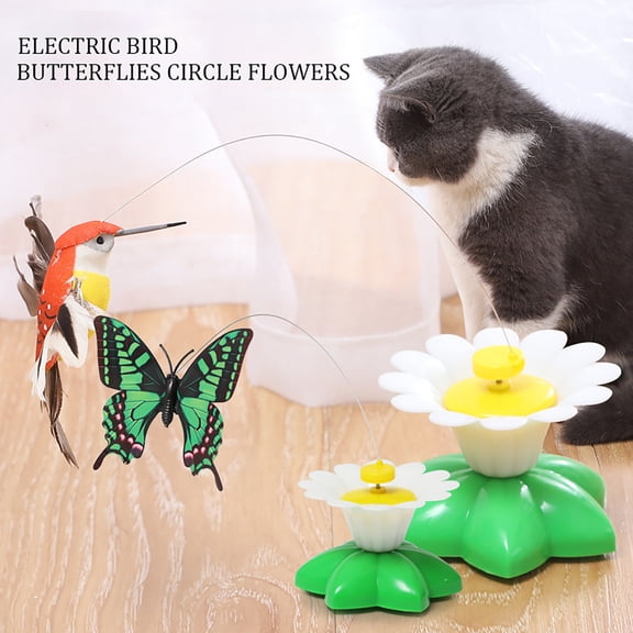 2-Pack Automatic Rotating Cat Teaser Interactive Pet Toy Electric Fluttering Butterfly Hummingbird Spinning Flower Toy for Indoor Cats Kitten Exercise Random Color