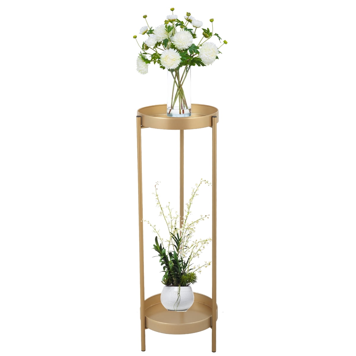 Kepooman Large Metal Plant Stand with 2 Trays, 31.5" Pot Stand for Indoor and Outdoor Plants, Rustproof Decorative Plants Shelf, Flower Stand, Golden Kepooman Large Metal Plant Stand with 2 Trays, 31.5" Pot Stand for Indoor and Outdoor Plants, Rustproof Decorative Plants Shelf, Flower Stand, Golden