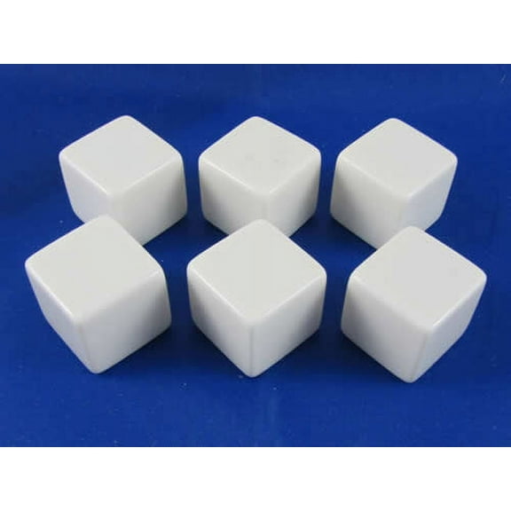 White Opaque Blank Dice with No Pips D6 19mm (3/4in) Pack of 6 Koplow Games