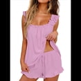 thumbnail image 1 of Conjunto de Pijama de 2 Piezas para Mujer con Volantes, Camiseta Sin Mangas y Pantalones Cortos Suaves, Pijama de Novia para Mujer. Púrpura S, 1 of 9