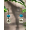 thumbnail image 3 of Clip on 2 1/4" gold, turquoise bead and pearl dangle earrings, 3 of 4