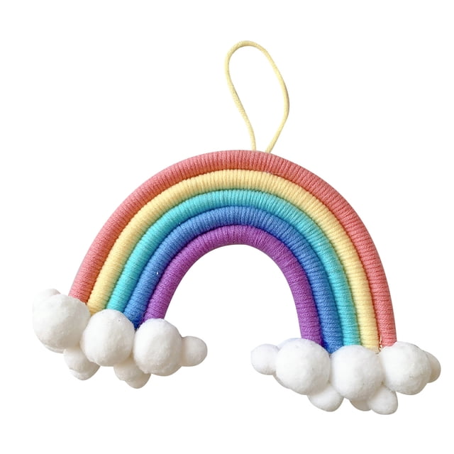 Colgante de decoración de habitación para niños, colgante de decoración de pared de arco iris de nubes tejidas Wmkox8yii fhajkh1024