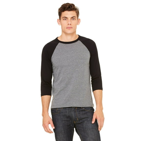 Bella   Canvas Unisex Jersey 3/4 Sleeve Baseball Tee , 3200 , DEEP HEATHR/ BLK , Medium