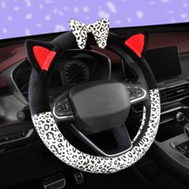Plush Car Steering Wheel Cover Luxurious Leopard Print Universal Fit for Car SUV Warm Soft Anti-Slip