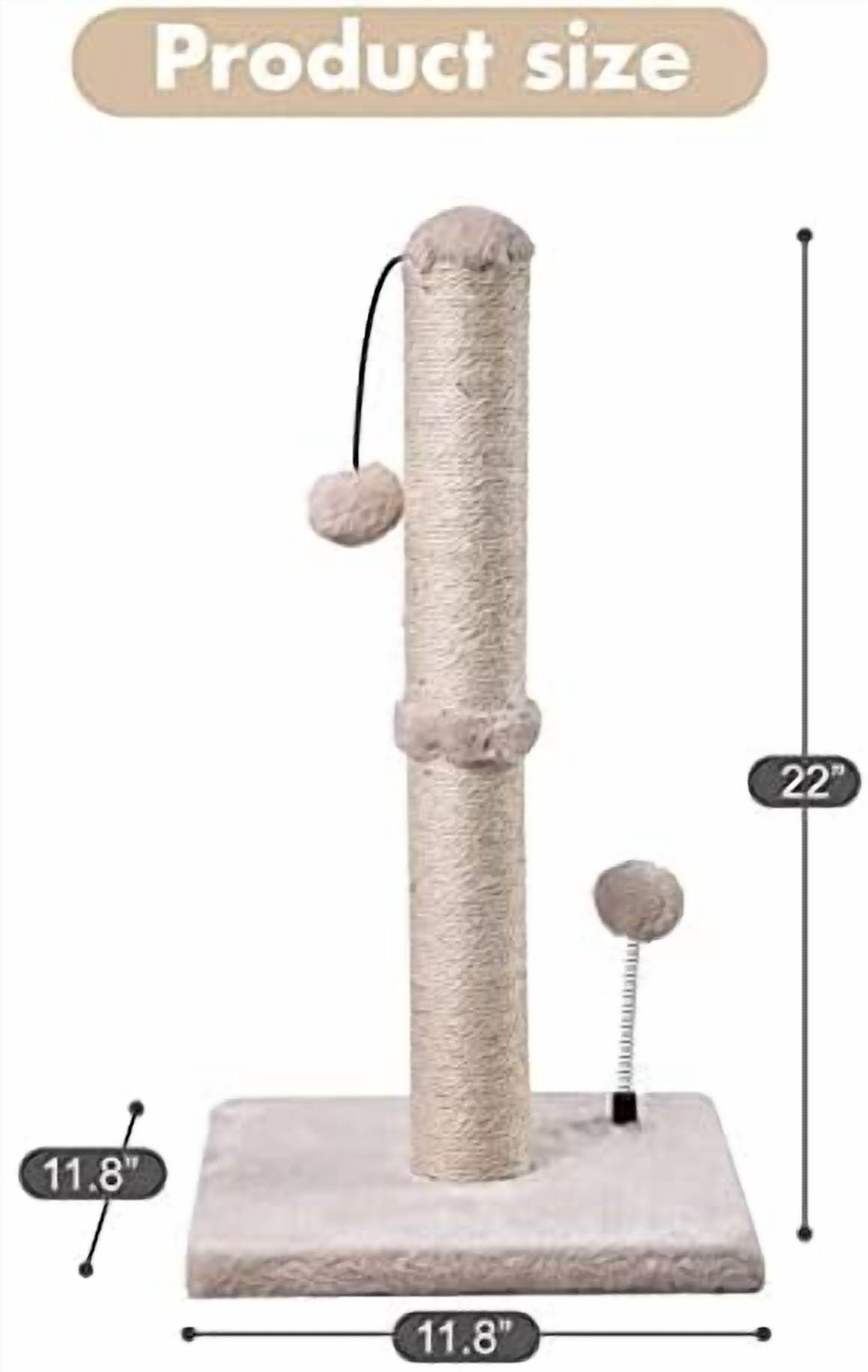 Cat Scratching Post Premium Basics Kitten Scratcher Sisal Scratch Posts with Hanging Ball 22in for Kittens or Smaller Cats (22 inches for Kitten, Beige) (Pack of 2)