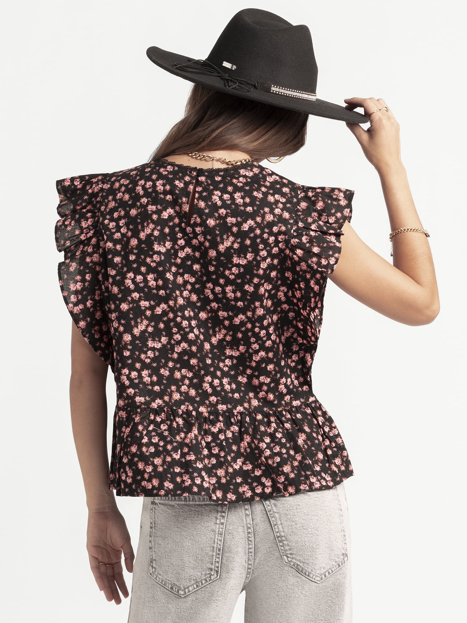 Jessica Simpson Women’s Bowie Cotton Blouse with Ruffle Sleeves, Sizes XS-XL