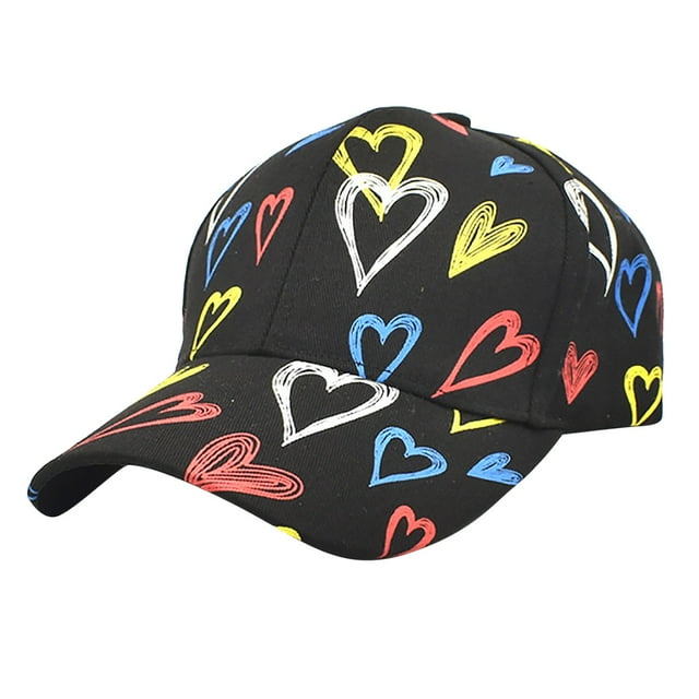 Women's Colorful Heart Print Baseball Cap, One Size Fits Most Couple Sun Hat for Spring and Summer Sun Protection, Fashionable Outdoor Casual Sun Shade Hat