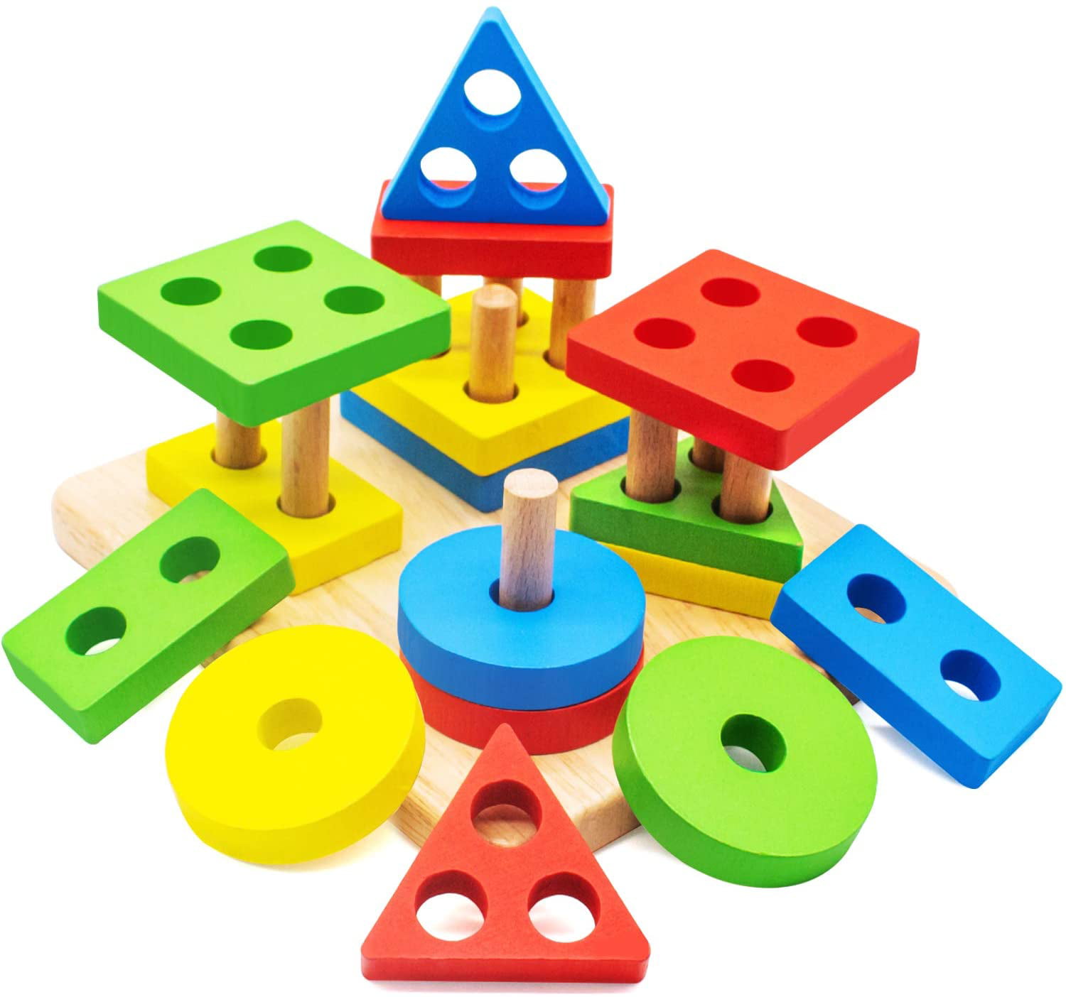 Wooden Puzzle Toddler Toys Shapes Sorter Preschool Blocks Stacking Games 01 