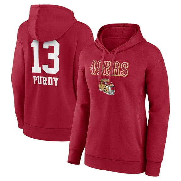 Women's Brock Purdy Scarlet San Francisco 49ers Team Wordmark Player Name & Number Pullover Hoodie