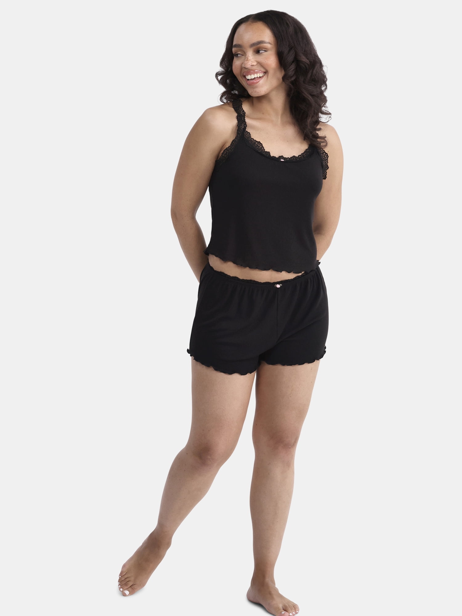 No Boundaries Ribbed Sleep Shorts with Lace Trim, Women's