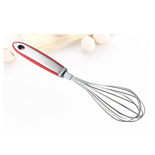 Batidor de huevos Batidora manual Batidor de alambre de acero inoxidable rojo Mango antideslizante de silicona Herramientas de cocina Herramientas para hornear y mezclar Espumador Fabricante de espuma